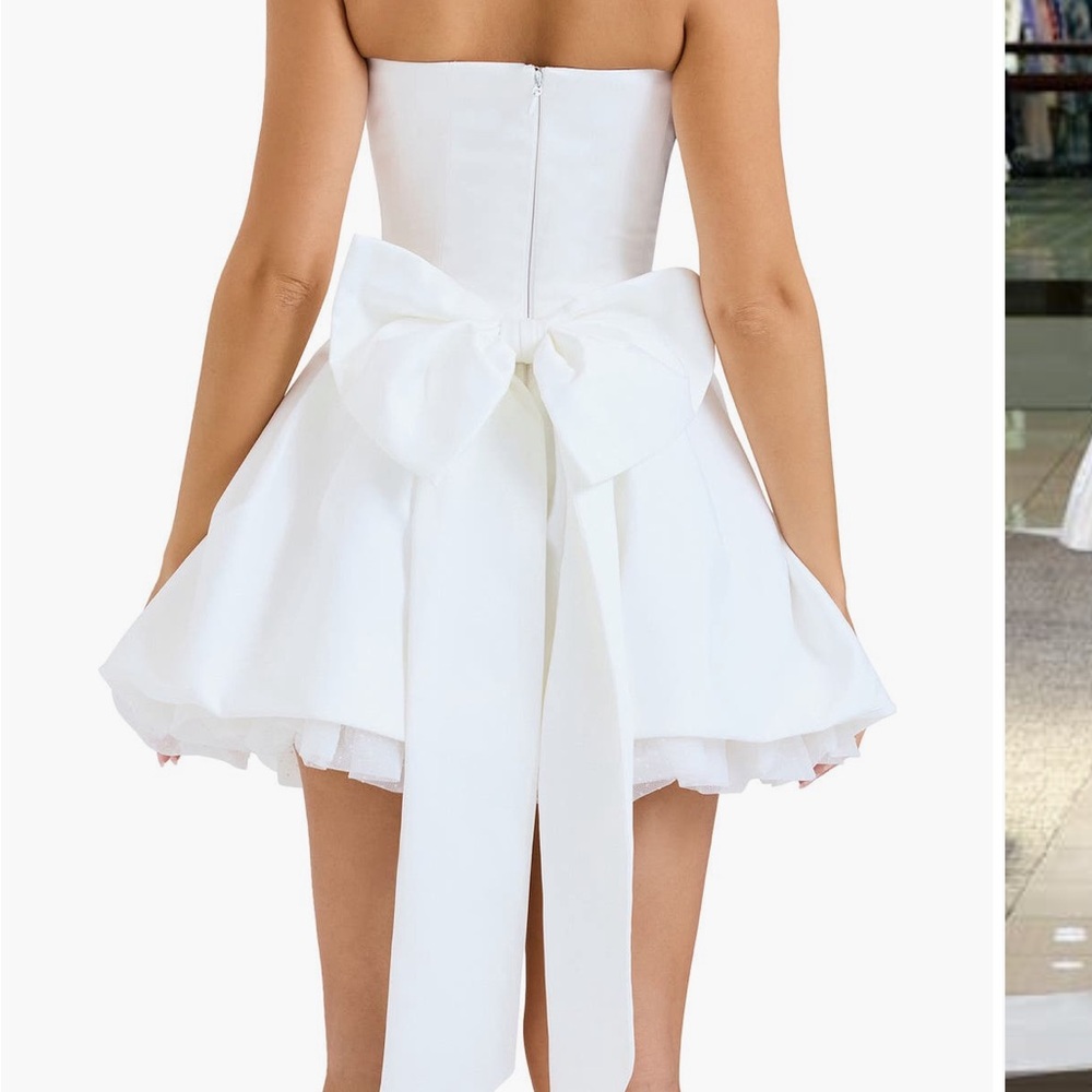 House of CB Cream Mini Skater Skirt with Ruffled Tie Front - Picture 2 of 3